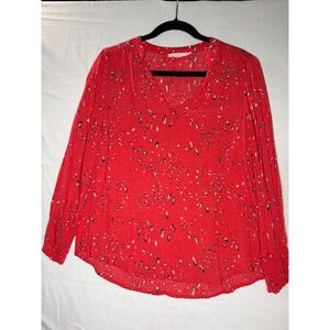 Lush Red Geometric print bluse sz M Long Sleeve easy to wear